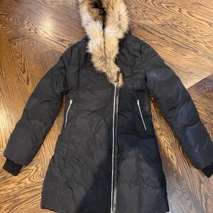 Mackage Black Puffer Coat with Fur Trim